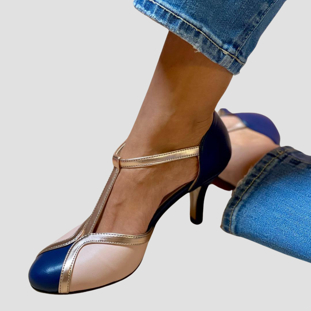 Naya - Orthopädische Retro-Heels mit Metallic-Akzent