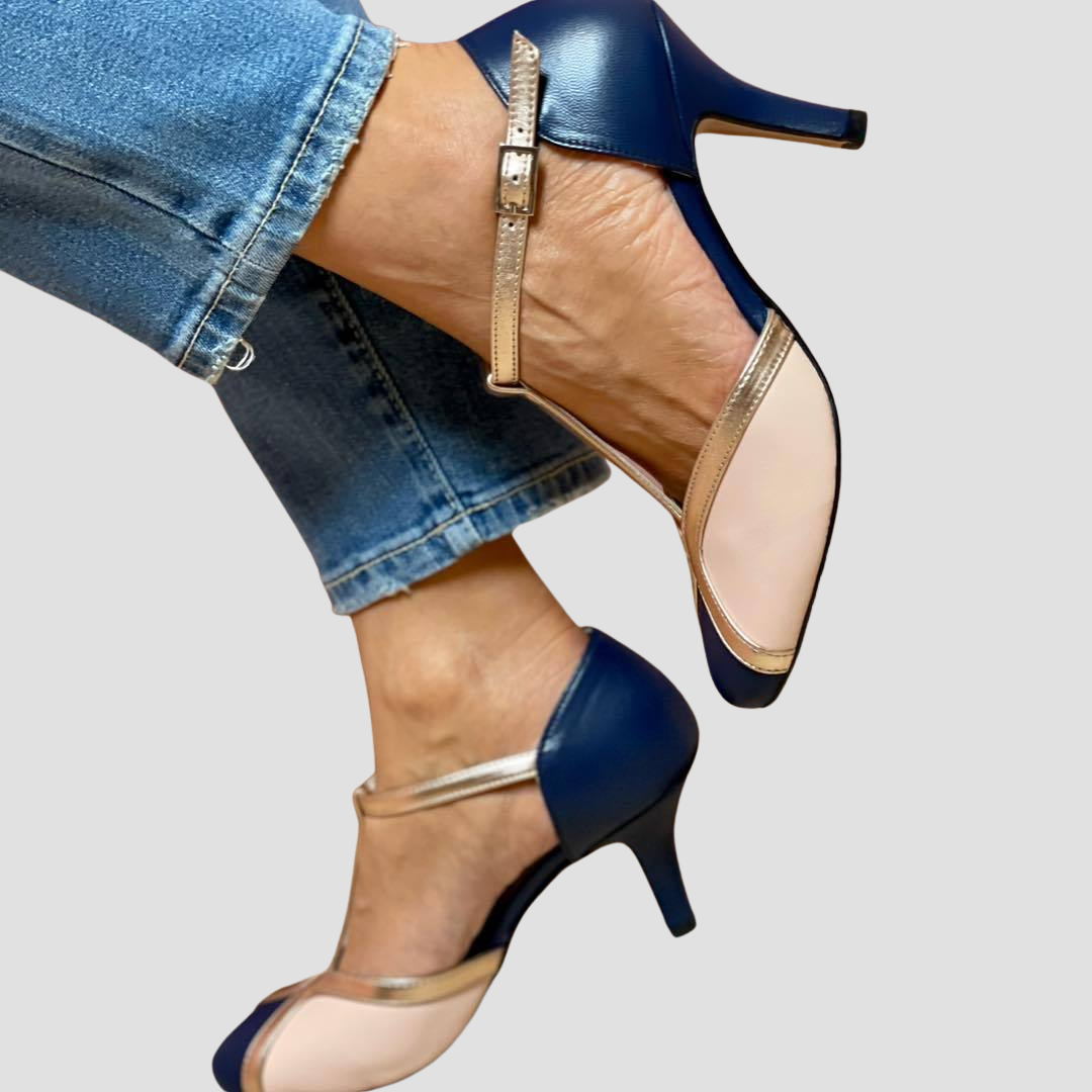 Naya - Orthopädische Retro-Heels mit Metallic-Akzent