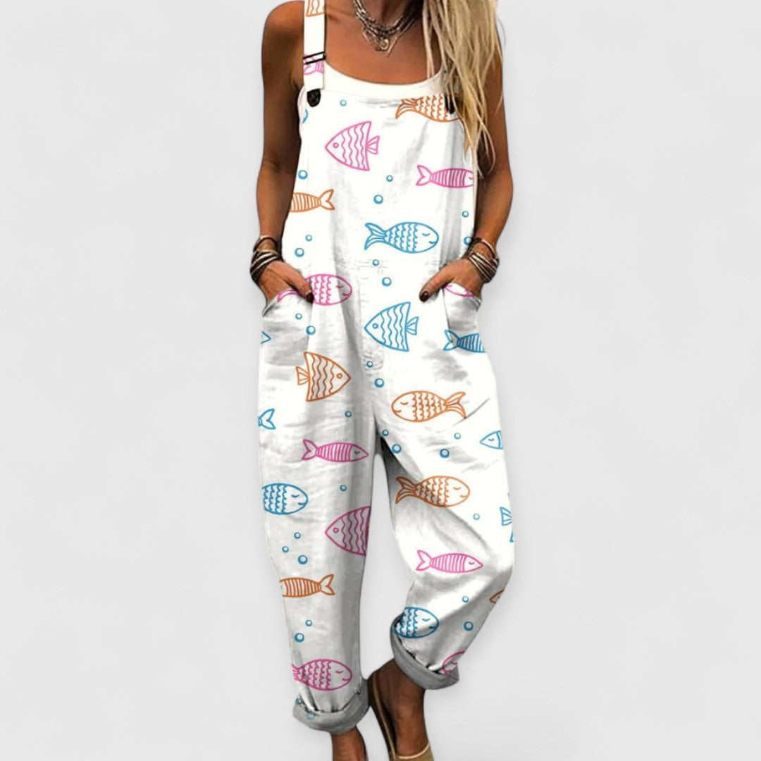 Ella - Damen Vintage weites Bein Jumpsuit